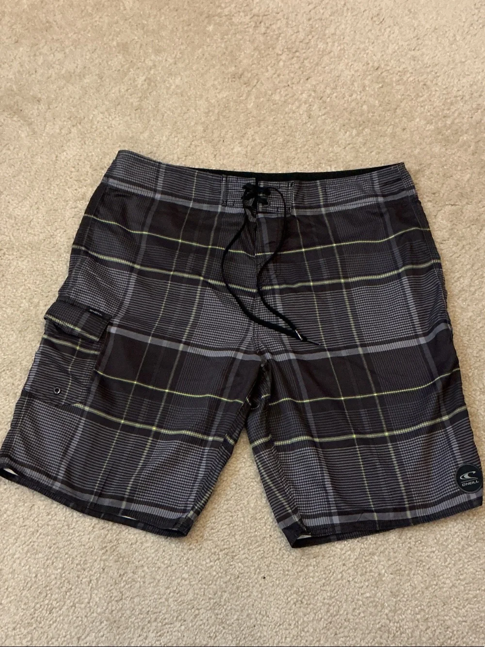 O'Neill Men’s Black Plaid 10” Board Shorts - Size 36